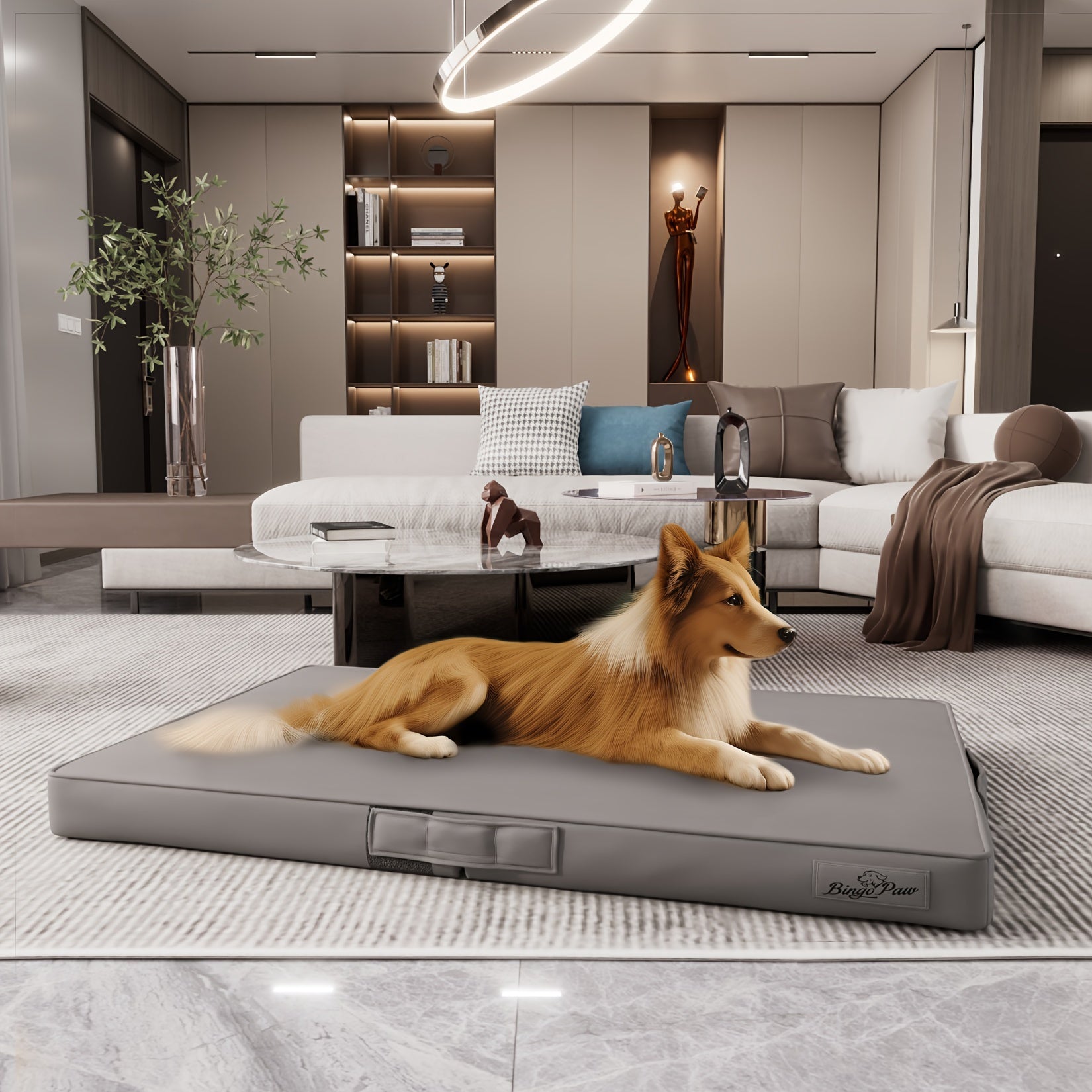 Großes Hundebett mit Mikrofaser-Lederpolsterung & orthopädischem Kissen